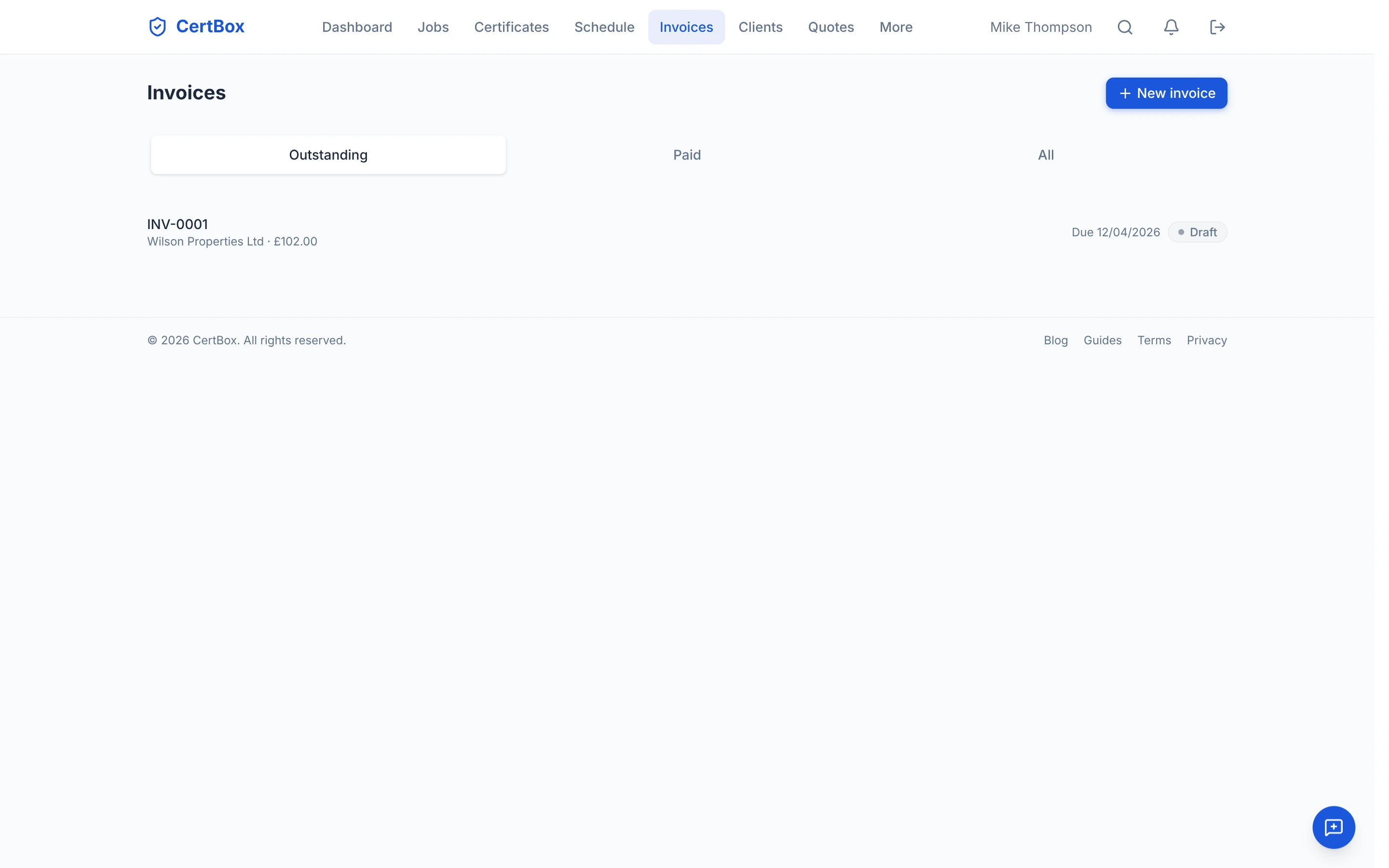 CertBox invoice tracking for letting agent property management